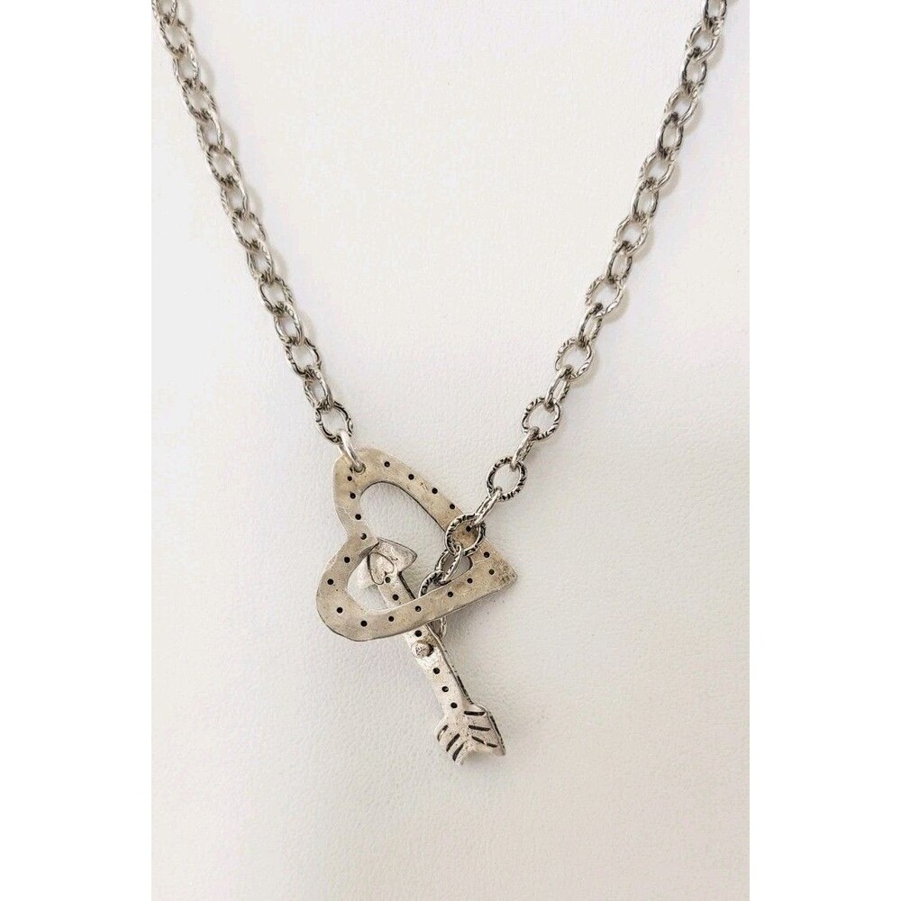 Vintage Sterling Silver Artisan Arrow Heart Toggle Link Chain Necklace, 17”